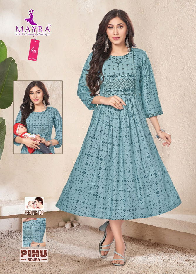 Pihu By Mayra Printed Rayon  Feeding Kurti Catalog
